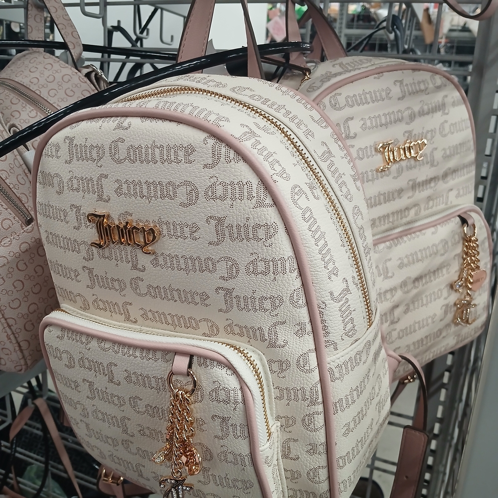 Juicy Couture Cream and Pink Backpack with Gold Details